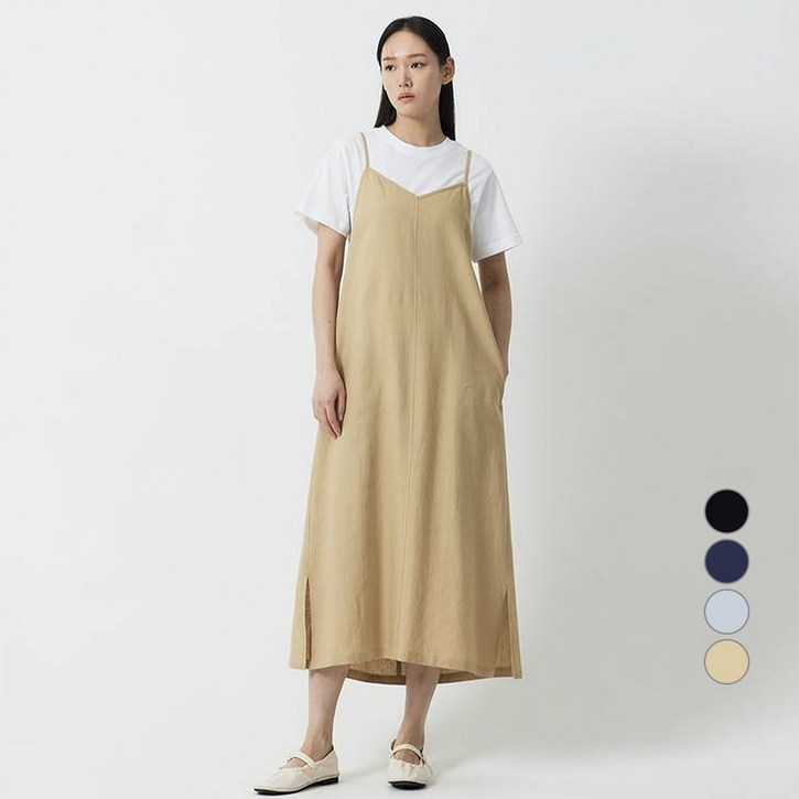 JAJU자주 여성용 리넨 블렌디드 뷔스티에 롱 원피스 JAJU자주 여성용 리넨 블렌디드 뷔스티에 롱 원피스