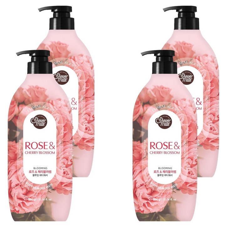 샤워메이트 블루밍 바디워시 로즈 앤 체리블러썸, 900g, 4개