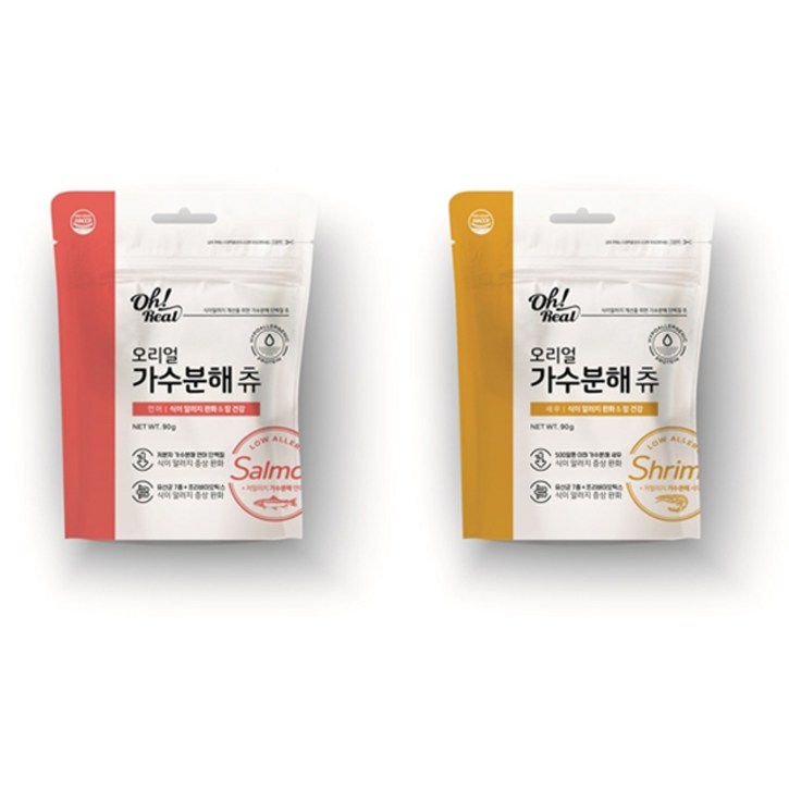 오리얼 강아지 가수분해 츄 연어 90g 새우 90g 건조간식 세트