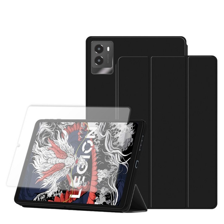 칸탐 패드 커버 케이스 + 강화유리 액정보호필름 세트, 블랙, 1세트