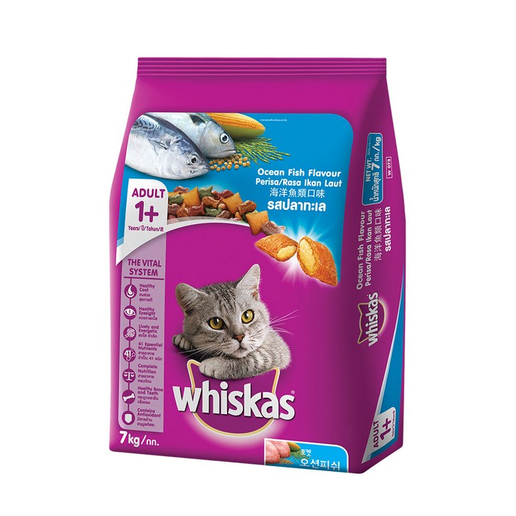 위스카스 포켓 오션피쉬 고양이 사료, 곡물, 7kg, 1개