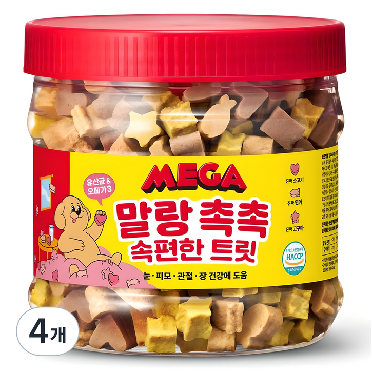 메가 강아지 말랑 촉촉 속편한 트릿, 혼합맛소고기연어고구마, 400g, 4개 메가 강아지 말랑 촉촉 속편한 트릿, 혼합맛소고기연어고구마, 400g, 4개