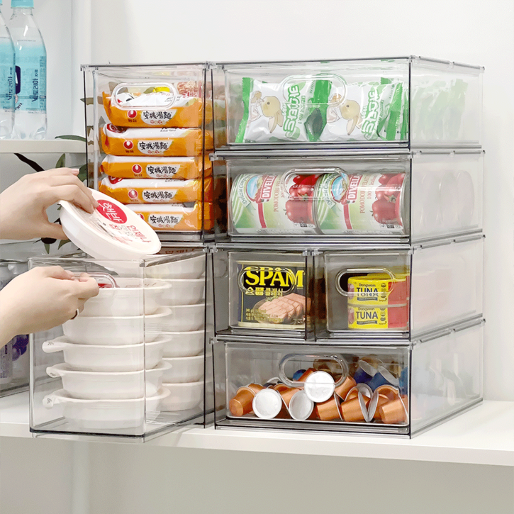 데미무드 아크릴 퓨린 적층식 팬트리 정리함 + 전용 칸막이 세트, 투명, 1세트