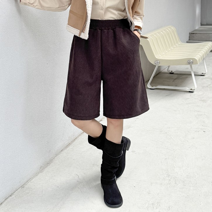 토마토팩토리 여성용 유헨느 기모 코듀로이 A라인 5부 반바지