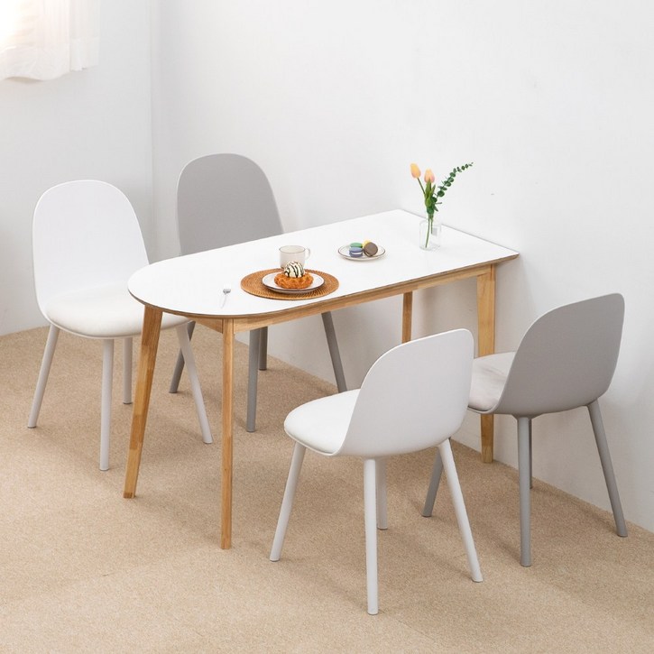 밀키우드 1200X600 반원형 테이블 조이 4인 식탁 세트, 그레이
