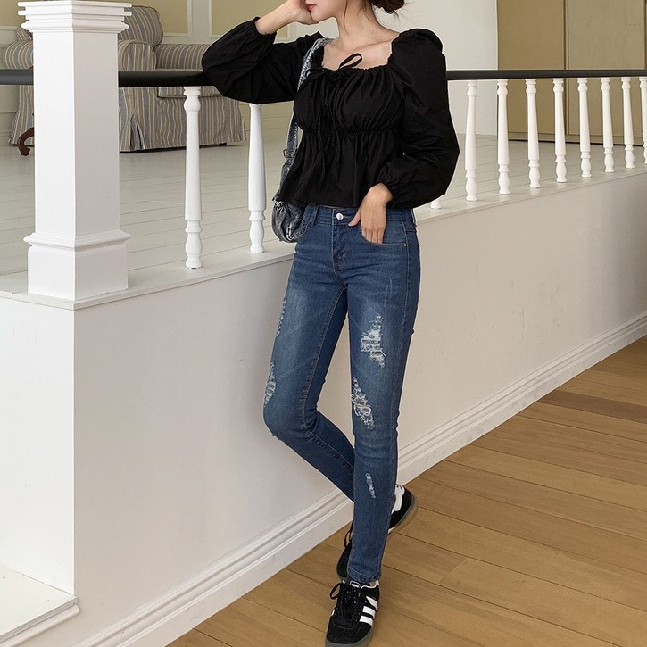 MADE 의미있는 워싱 디스트로이드 해짐 스키니 청바지