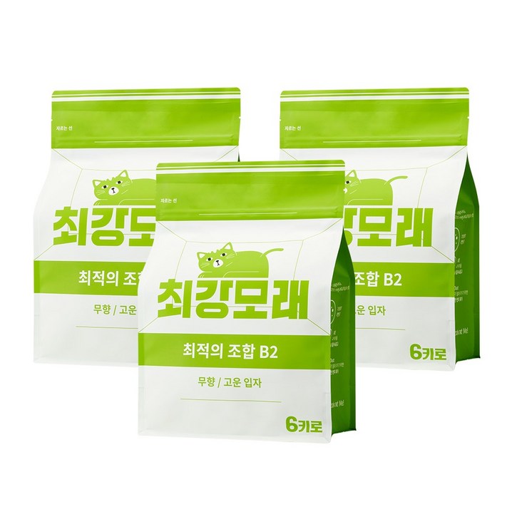 [2+1] 최강모래 최적의 조합 B2 6kgx3, 고운입자 고양이모래 와이오밍 벤토나이트모래, 3개, 6L, 무향