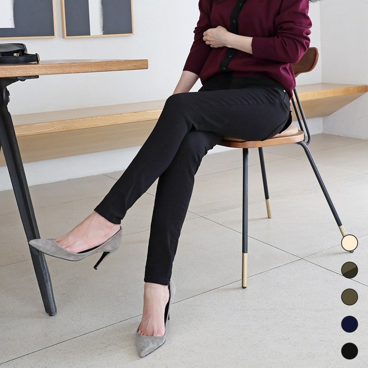 국내산 중년 여성 바지 레드지퍼 스판 밴딩 청바지 스키니진