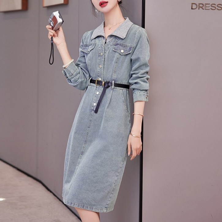 [ELLESIAN] 사계절 어반 엘레강스 벨트 데님 원피스