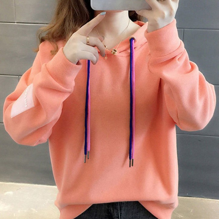 밀크봉봉 여성용 무지 오버핏 후드티