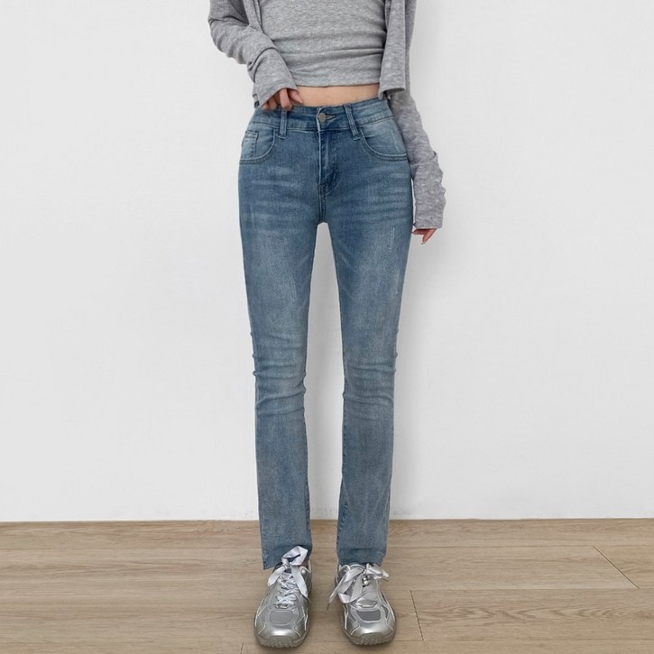 잇진 여성 빅사이즈 쫀쫀스판 워싱 슬림 일자 스키니 청바지