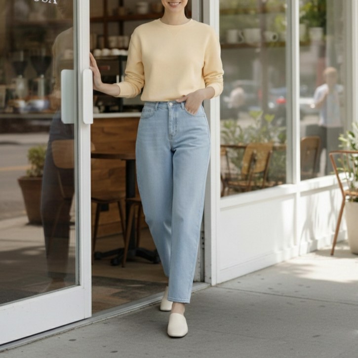 로야셀 26년 봄신상 여성 배기핏 9부 스판 히든밴딩 청바지 빅사이즈(S~3XL)