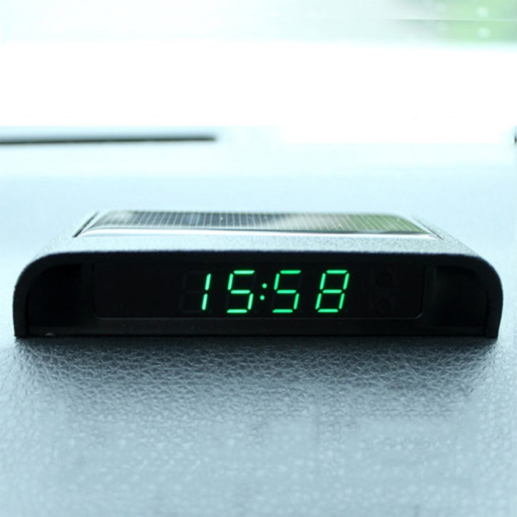 차량용 태양열 무선 디지털 자동차시계, 화이트 시간 + 날짜 + 주