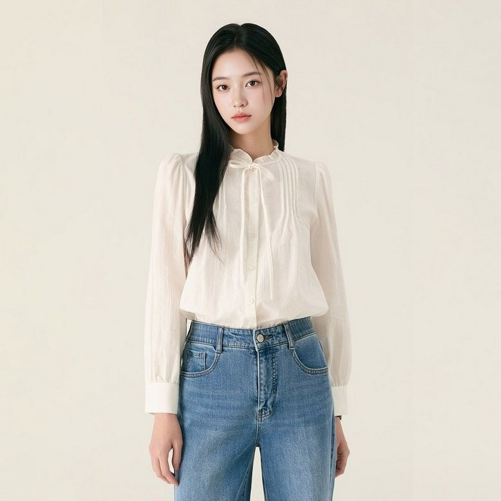 백화점 홈쇼핑 정품 로엠 코튼 프릴 블라우스 RMBLG23R12