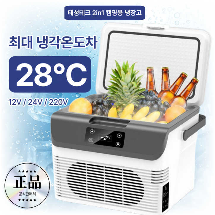 태성테크 캠핑용 냉장고 차량용 가정용 보냉 보온 이동식 휴대용 화물차 낚시 자동차 냉동고, 화이트, 15L