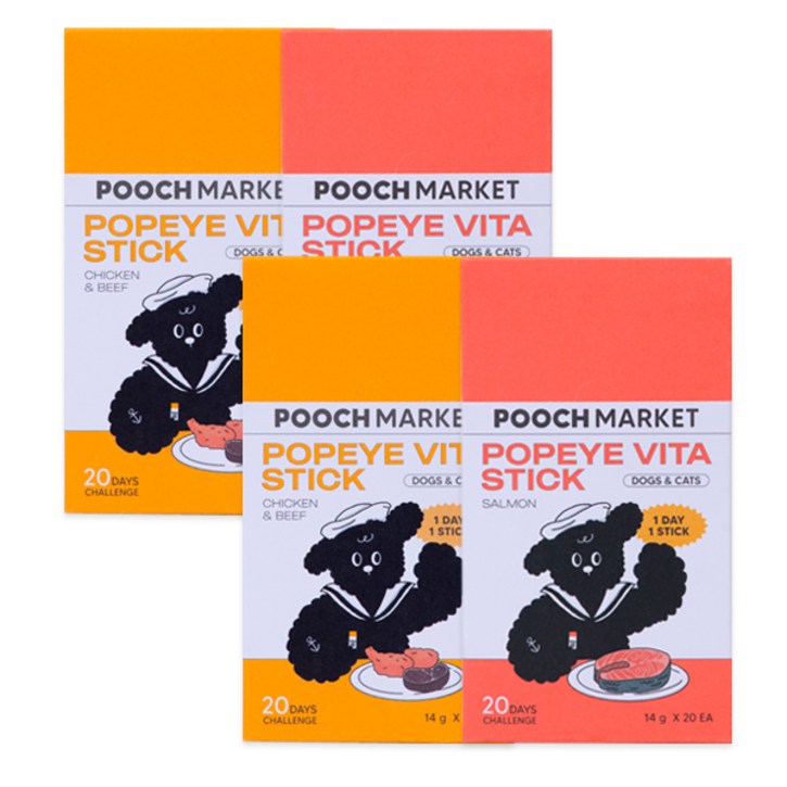 푸치마켓 뽀빠이 비타스틱 연어맛 2box + 치킨비프맛 2box, 80개, 14g, 단품 10