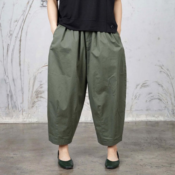 여름 허리주름 아래다트 펌킨 항아리 핀턱 밴딩 여성 배기팬츠 바지 125