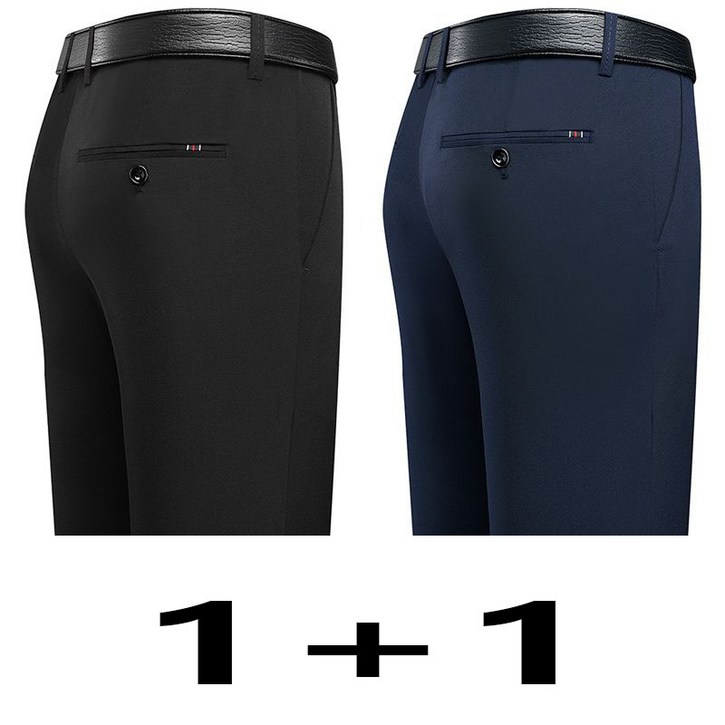 1+1 중년 남성 정장 팬츠 루즈핏 봄 여름 오피스룩 바지 캐주얼 남자 스판 링클프리 바지 WXY