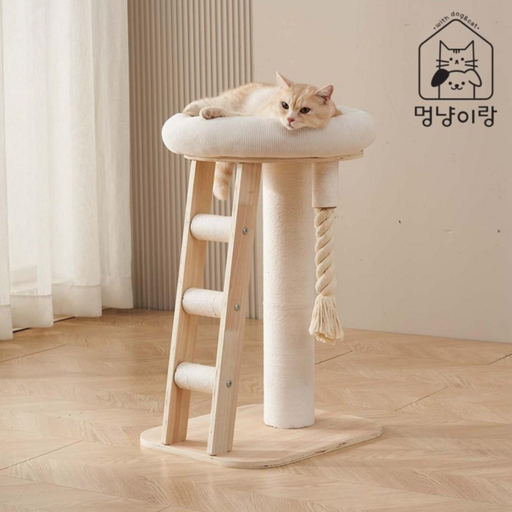 멍냥이랑 원목 캣타워 캣폴 스크래쳐, 1개, 미니 방석 캣타워 2단