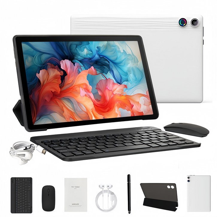 Wqplo A10L 태블릿 PC,10.1인치태블릿,12G+64G,8 코어,태블릿 세트, Wi-Fi, 하얀색/White/슈트, 64GB