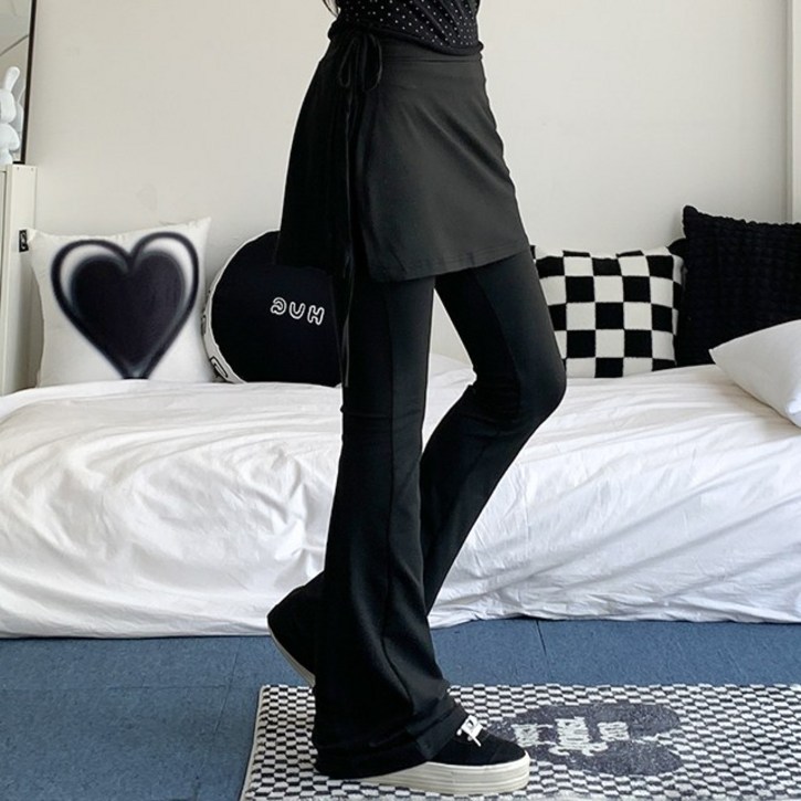 최저가꾸안꾸2col 페코 리본 밴딩 치마 바지 부츠컷 레깅스 랩팬츠