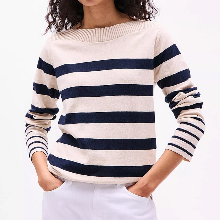 타미힐피거 여성 Stripe 보트넥 스웨터 Beige Heather