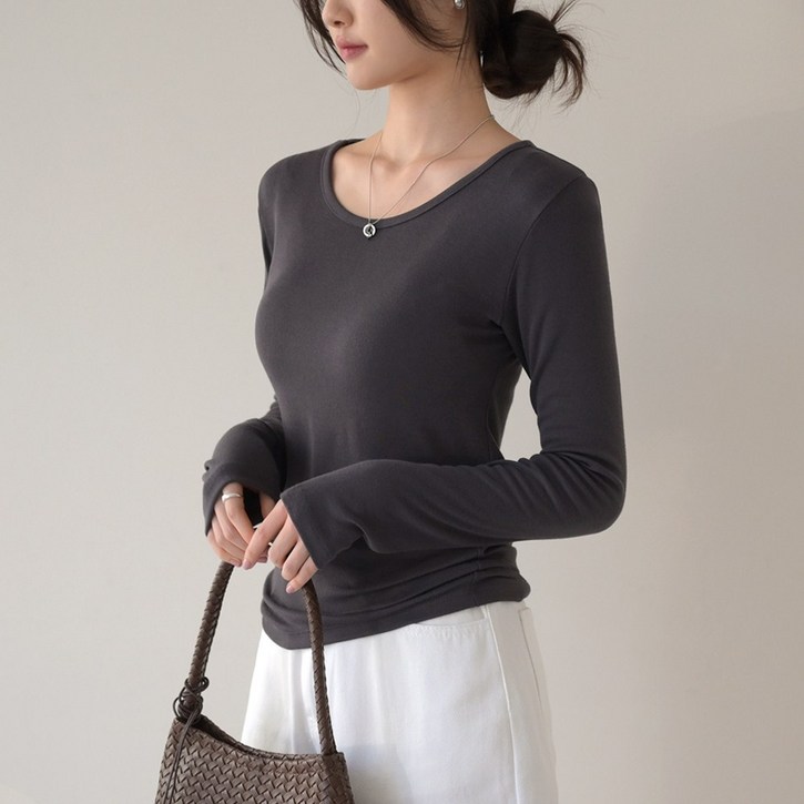 데일리앤 버니츠 국내생산 부드러운 레이온 스판 이너 무지 긴팔 여성 기본티