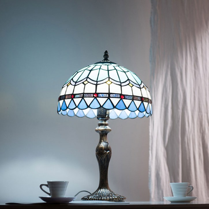 [아토조명] 스테인드글라스 빈티지 레트로 단스탠드 무드등, 블루