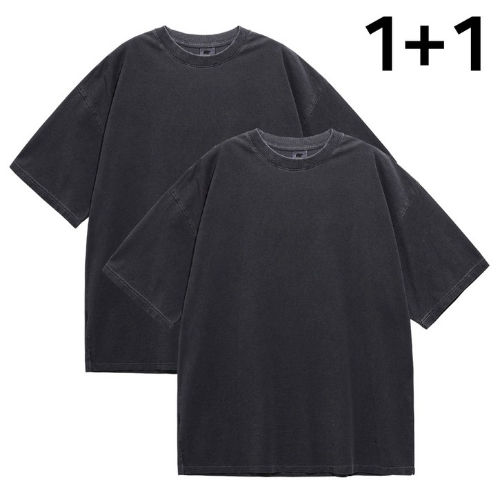 문컬렉션 [패키지 2pack] 시그니처 피그먼트 오버핏 반팔티 남녀공용 빅사이즈 1+1 반팔 티셔츠
