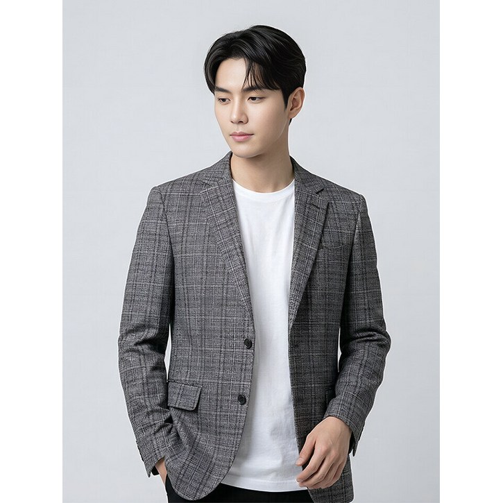 BY파크랜드 오스틴리드 그레이시 핑크 울혼방 체크 자켓-A1KF2310188A