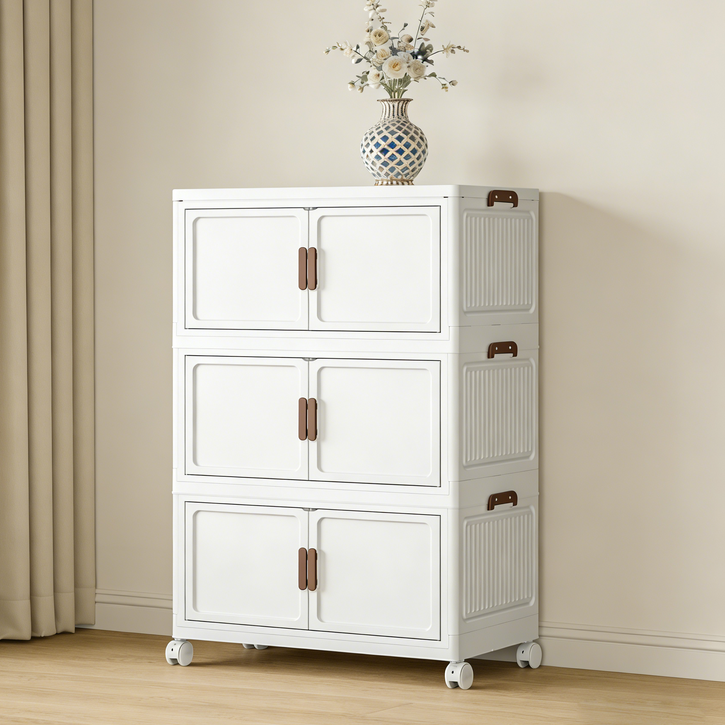 대용량 폴딩 리빙박스 원룸 이동식옷장 양문형 다용도 접이식 수납장 조립식 이불장, 화이트, 1세트