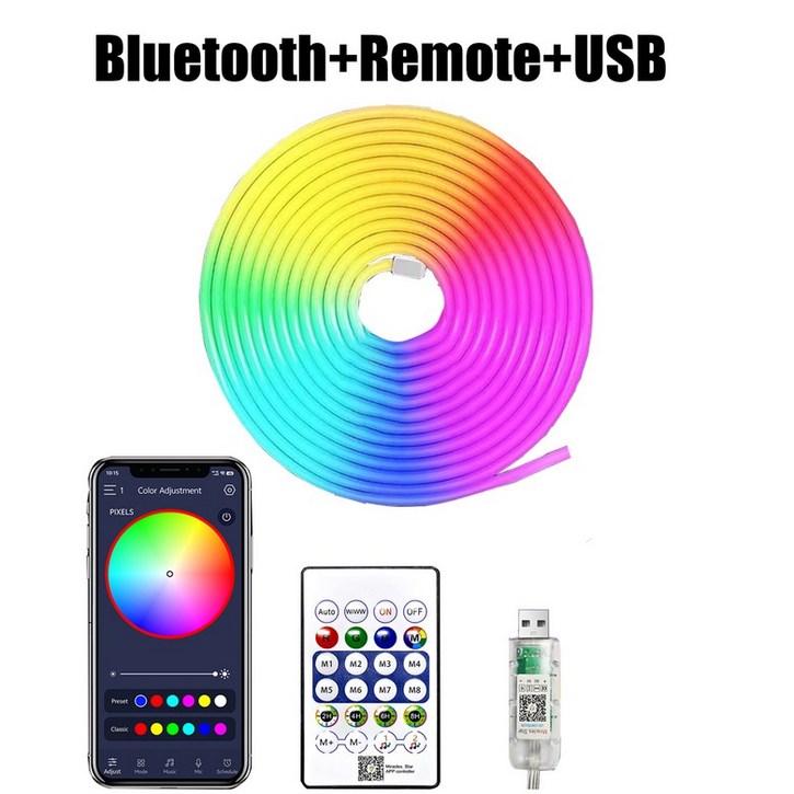 줄 조명 USB 방수 유연한 리본 테이프 네온 블루투스 리모컨 홈 데코 RGB 스트립 라이트 1m 2m 3m 5m