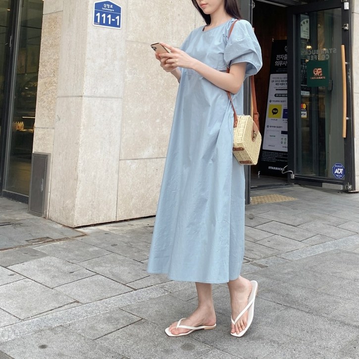 발메르 벌룬 무지 시원한 바스락 롱 여름 원피스 루즈핏 오버핏 바캉스 휴양지 휴가