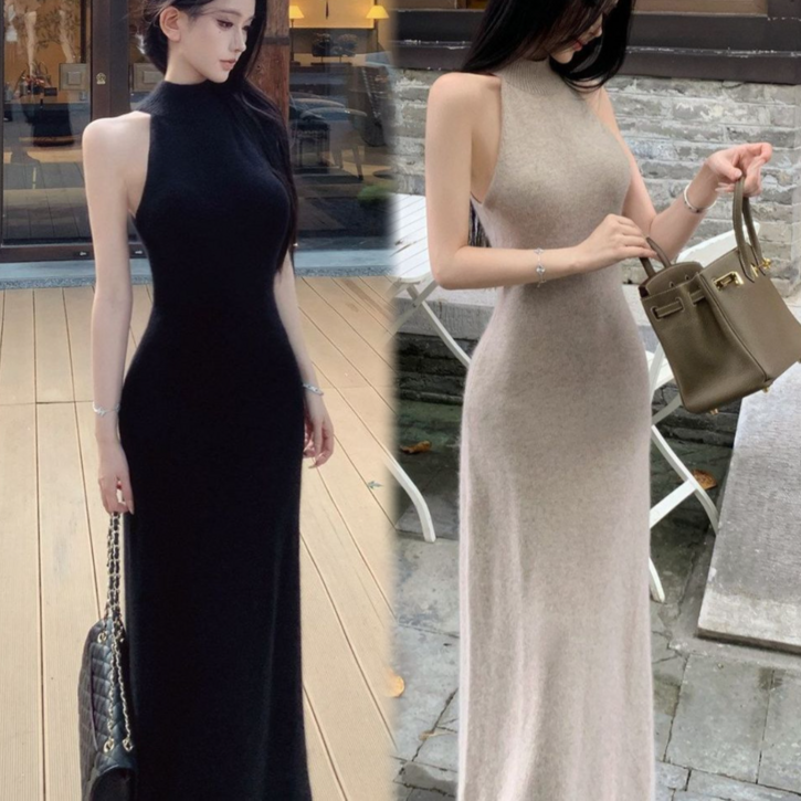 Akimu 여성 홀터넥 오프숄더 원피스 롱원피스 데일리룩