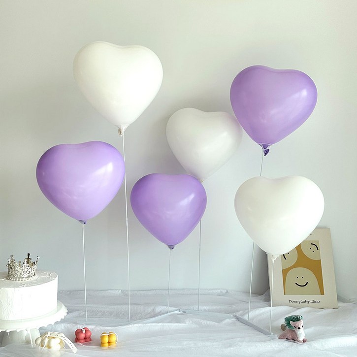 하트 풍선 스탠드 슬림스탠드 생일 기념일 파티 보라색, 2세트, 퍼플+화이트
