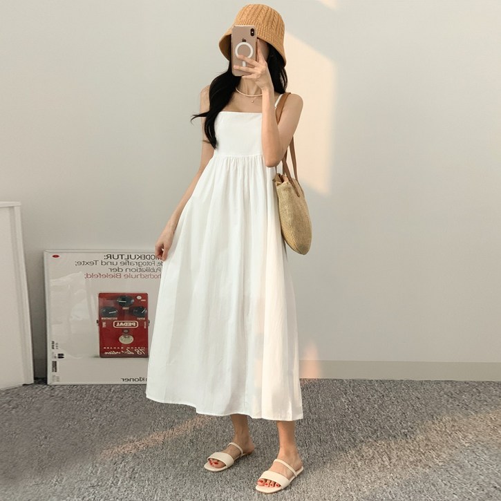 소유진 여성용 스퀘어 넥라인 어깨끈 조절 나시 롱원피스 바캉스 썸머룩