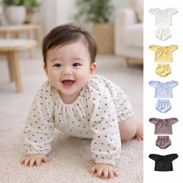 메롱베베 아기 거즈 긴팔 상하세트 유아 블루머 상하복 베이비 아기옷
