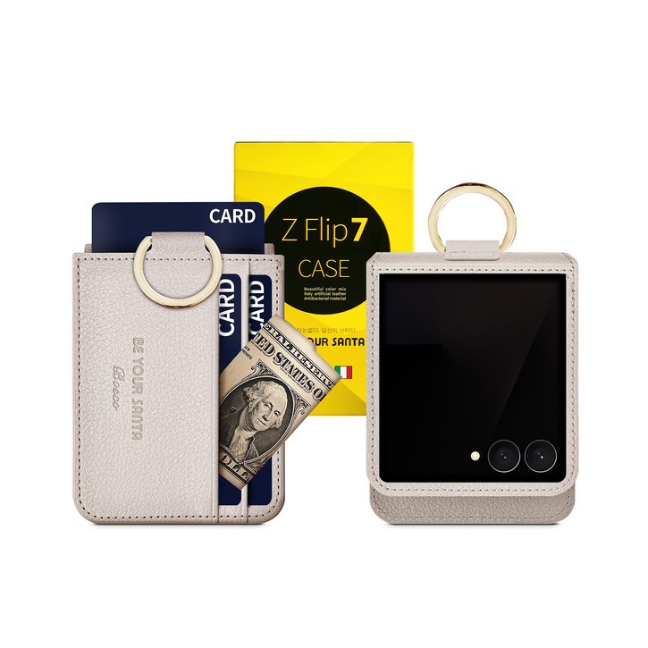 비유어산타 갤럭시 Z플립7 케이스 힌지보호 링 지갑 이태리원단 보스코(카드포켓 3개) 비앙코(카드포켓 1개)
