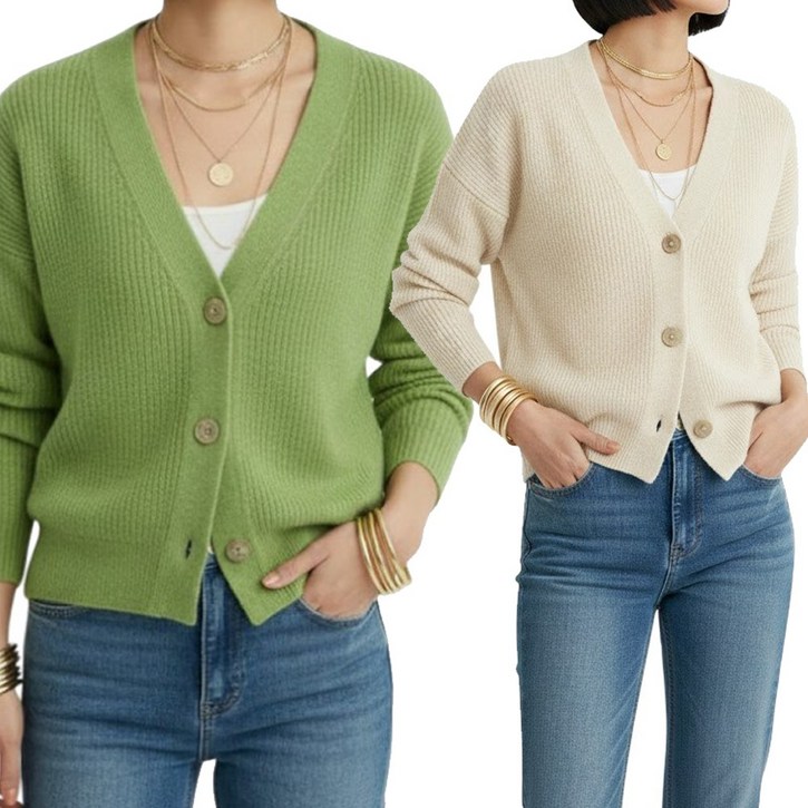 포씨 여성 겨울 가디건 브이넥 니트티 버튼 루즈핏 2종 세트