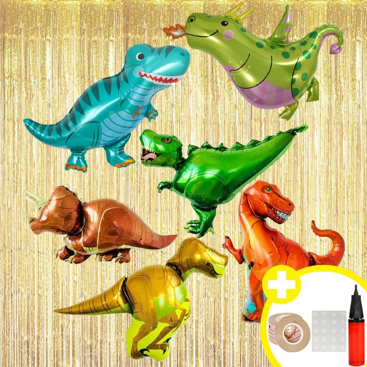[공룡테마 파티] 대형 공룡 은박풍선 6종 파티커튼 세트 인생샷 포토존 연출템 8옵션 [에브리띵스마일] 1213, 1세트, 라지믹스 골드 커튼