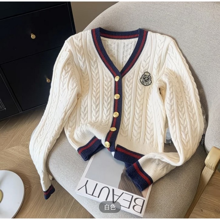 여성 니트 세미 루즈핏 클래식 가디건