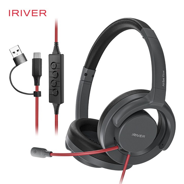 아이리버 AirSet Flow 1.0 오픈형 초경량 ENC 7.1채널 어학 게이밍 헤드셋 블랙, 블랙