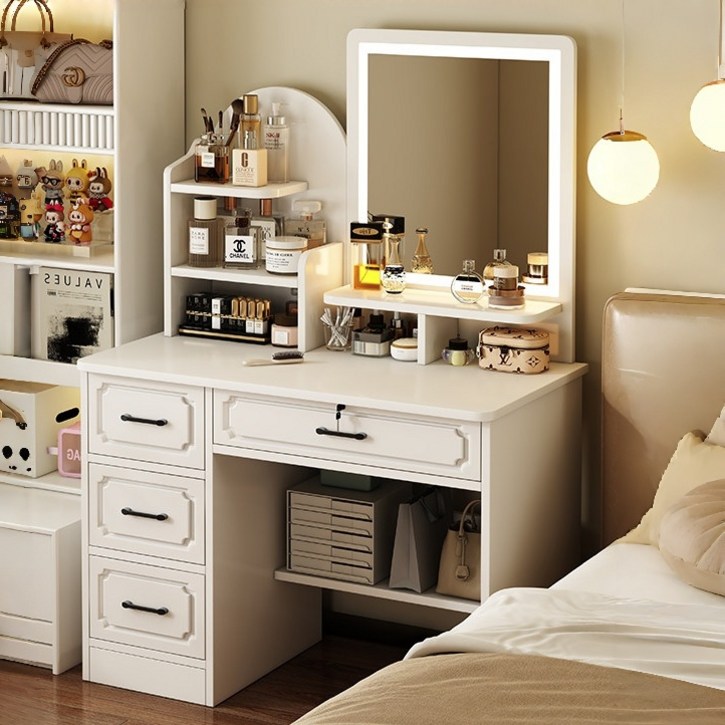 Tixpra  화이트톤 고급 화장대  LED 조명 거 침실 인테리어 화장대