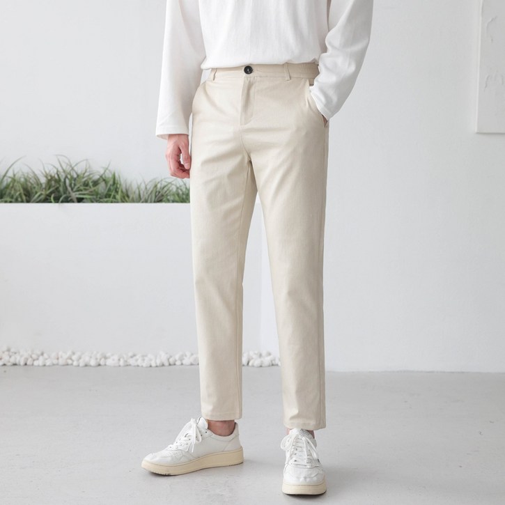 베이직바이블 남자 사방스판 면바지 빅사이즈 옆밴딩 슬랙스