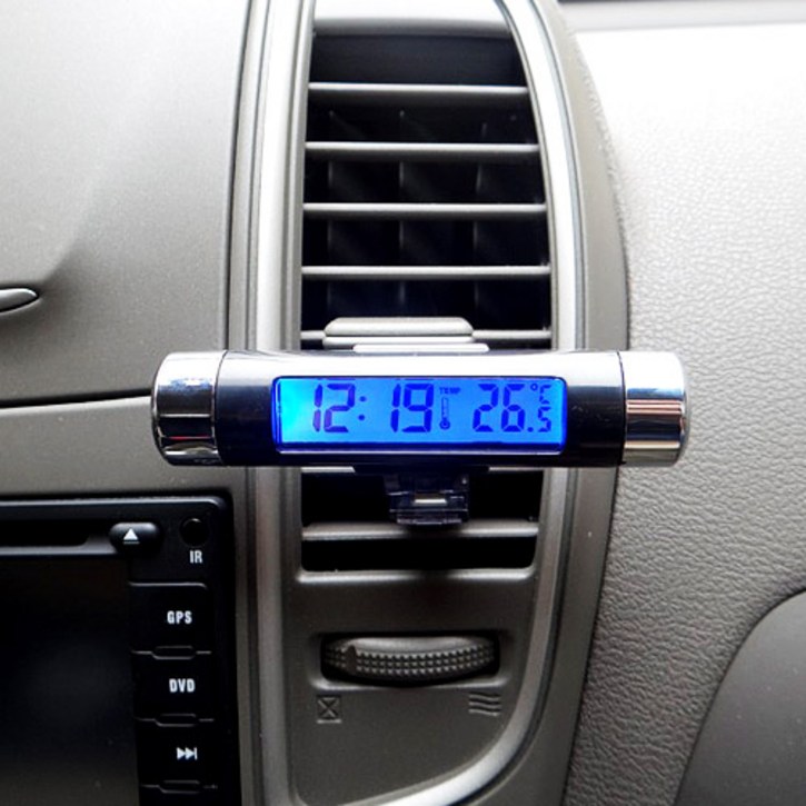 스프렉스 차량용 2in1 디지털 시계 온도계, 블랙