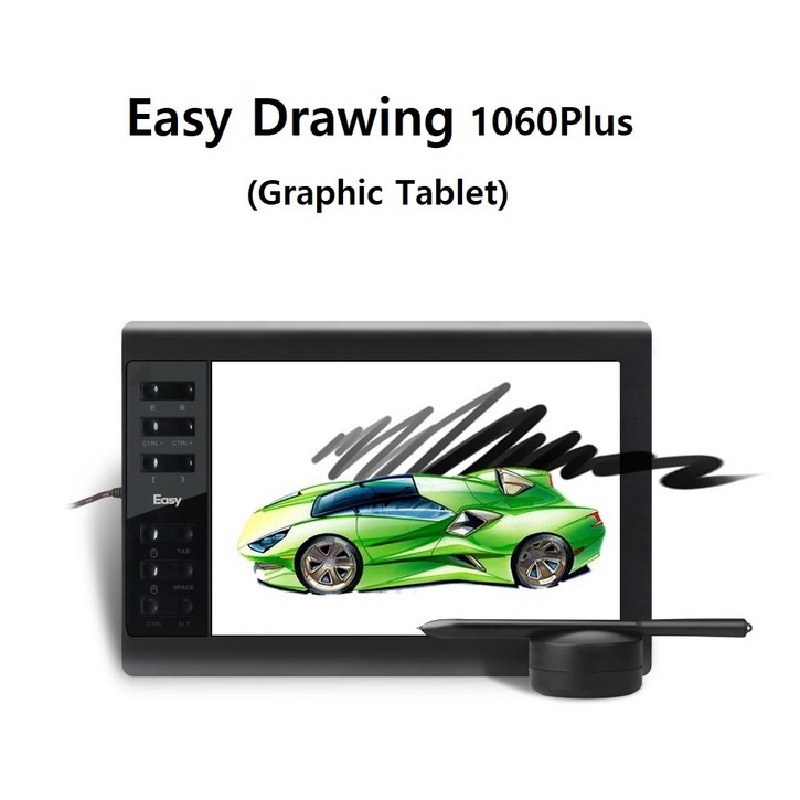 프라임원 이지드로잉 1060Plus 그래픽 태블릿PC 패드 스마트폰 호환온라인수업 전자칠판자동설치국내배송무충전펜캔버스필름펜심10개 기본제공, 이지드로잉블랙, Easy Drawing 1060Plus