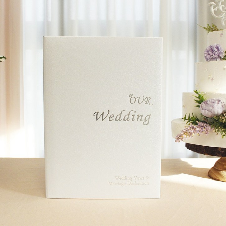 성혼선언문 + 혼인서약서 (디자인: Our Wedding 화이트) 내지 포함 / 결혼식축사 셀프웨딩 준비물 예식축사 소품 웨딩상장케이스, 1세트