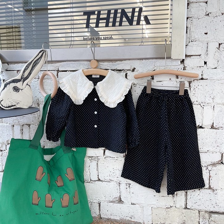 해피팡팡  여아 봄 가을 상하복 도트 상하복 세트 슈슈도트상하복세트 100130호   땡땡이상하복 도트상하의 세트 여아 상하복 가을 아동 상하의  여아 투피스  나들이룩