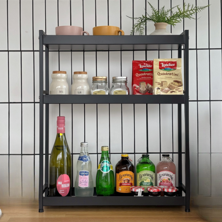 아도르홈 층고높은 주방 양념통 다용도 선반 정리대, 1개, 블랙 3단