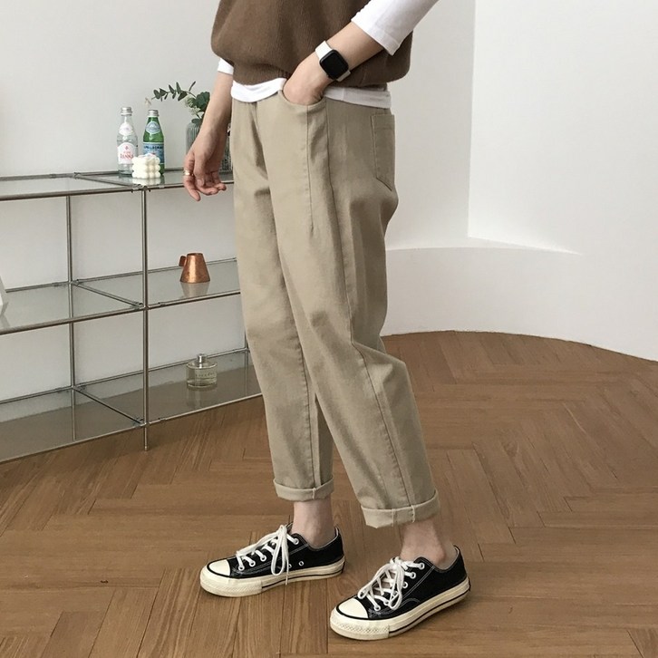 럭키제이 여성용 면 끈 배기 밴딩 바지